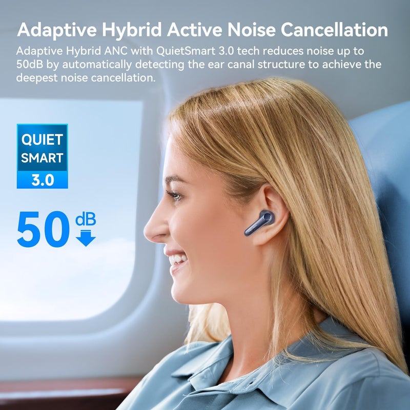 EarFun سماعات أذن لاسلكية Air Pro 4 مع تقنية إلغاء الضوضاء الهجينة التكيفية، صوت Qualcomm Snapdragon، aptX Lossless، 6 ميكروفونات AI CVC 8.0 للمكالمات، صوت عالي الدقة LDAC، 52 ساعة من وقت التشغيل، بلوتوث 5.4 (أزرق ملكي) - Image 2